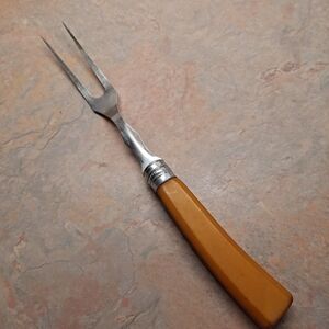 Carving Fork Butterscotch Bakelite Handle 10in c1950s Unsigned Vintage